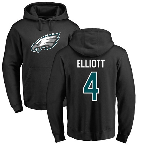 Men Philadelphia Eagles #4 Jake Elliott Black Name and Number Logo NFL Pullover Hoodie Sweatshirts